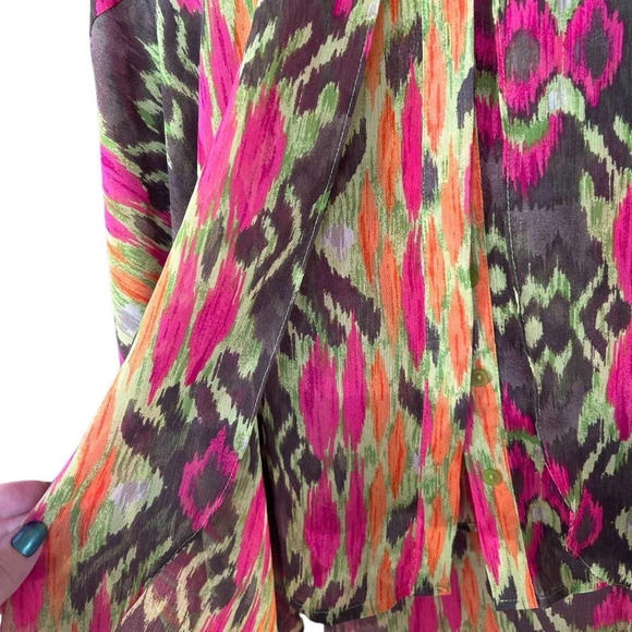 Zac & Rachel Size XL Bright Neon Tribal Flowy Layered Button Up - Picture 5 of 10